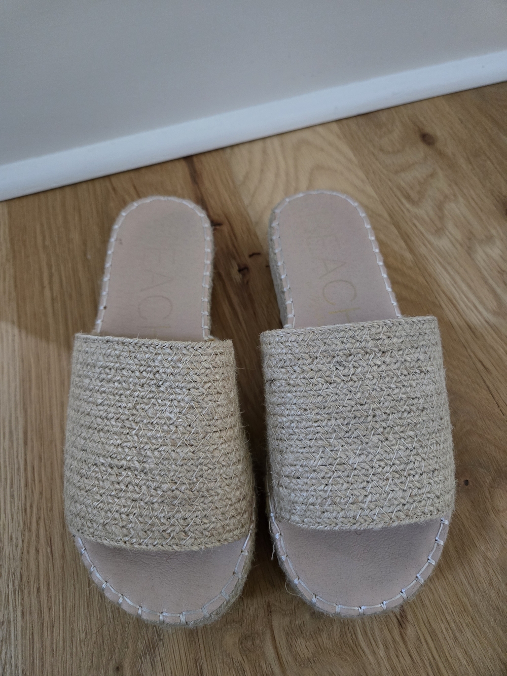 Beige Woven Espadrille Slide Sandals for Women